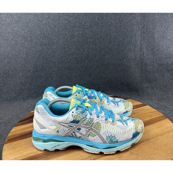 ASICS Gel-Kayano 23 T6A5N Women’s Size 7.5 Blue Floral Running Shoes FlyteFoam - Picture 1 of 11